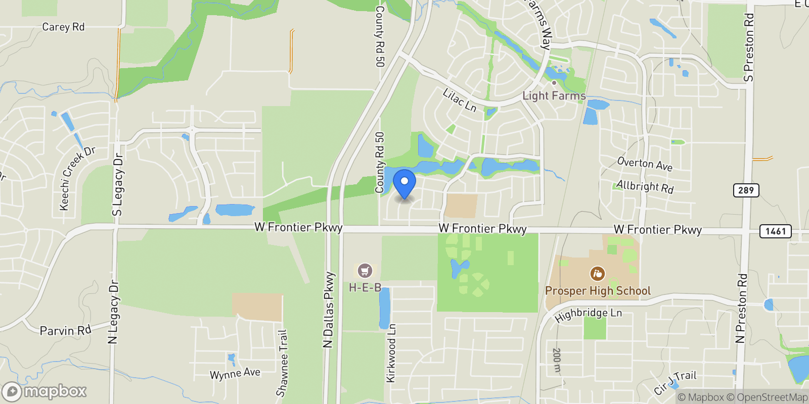 Map showing 2008 Montgomery Lane, Prosper, Texas, United States.