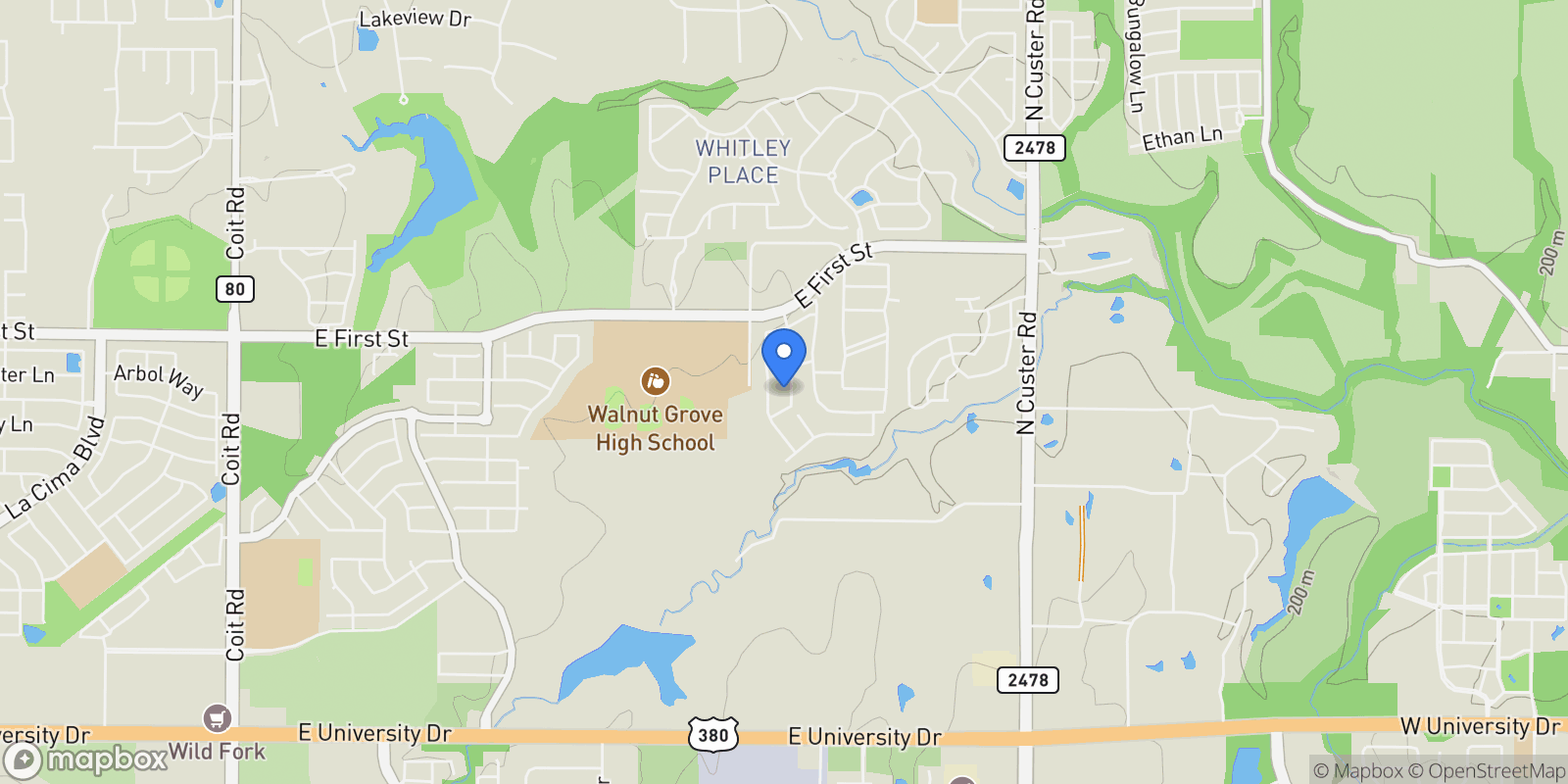 Map showing 480 Williamsburg Place, Prosper, Texas, United States.