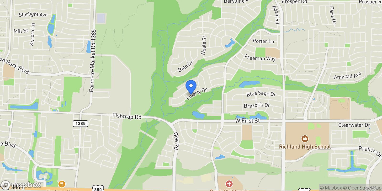 Map showing 4640 Liberty Drive, Prosper, Texas, United States.