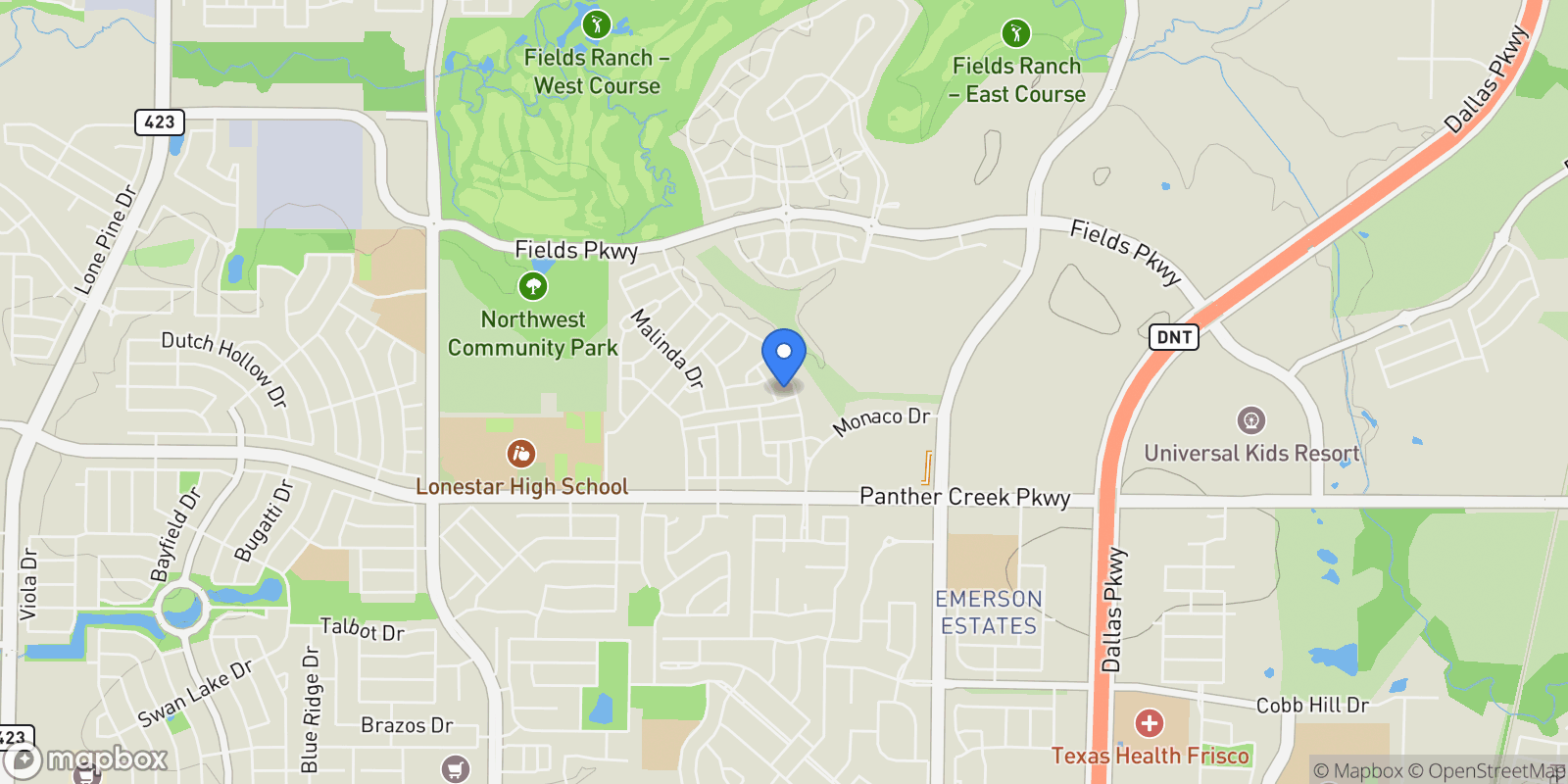 Map showing 3942 Grapeseed Drive, Frisco, Texas, United States.