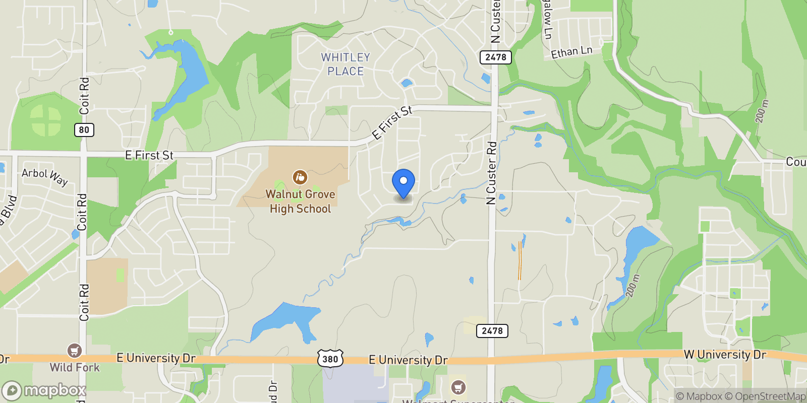 Map showing 3961 Kinney Street, Prosper, Texas, United States.