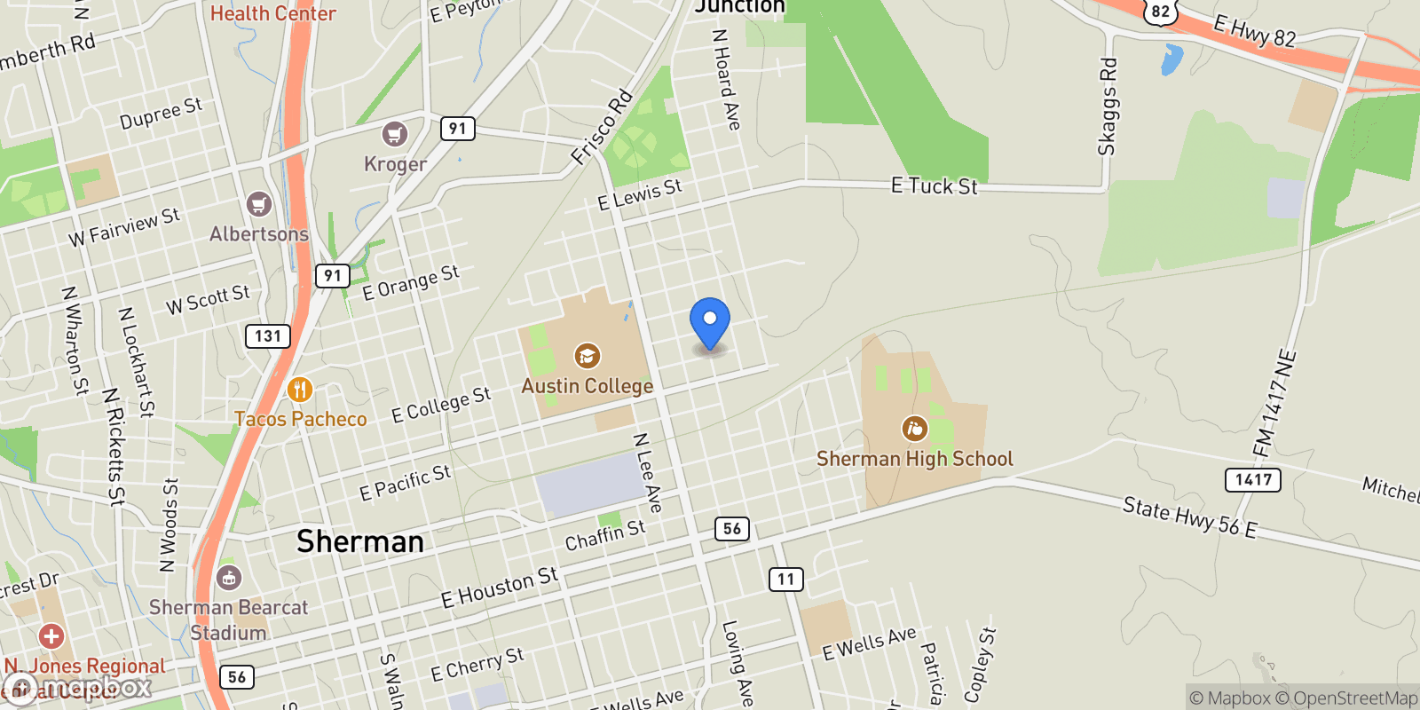 Map showing 1700 Carter Lane, Sherman, Texas, United States.