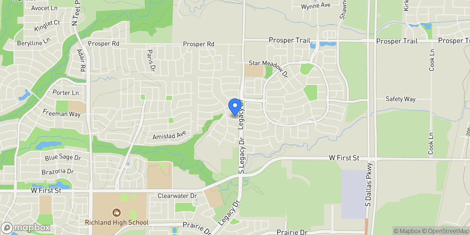 Map showing 2440 Dena Drive, Prosper, Texas, United States.