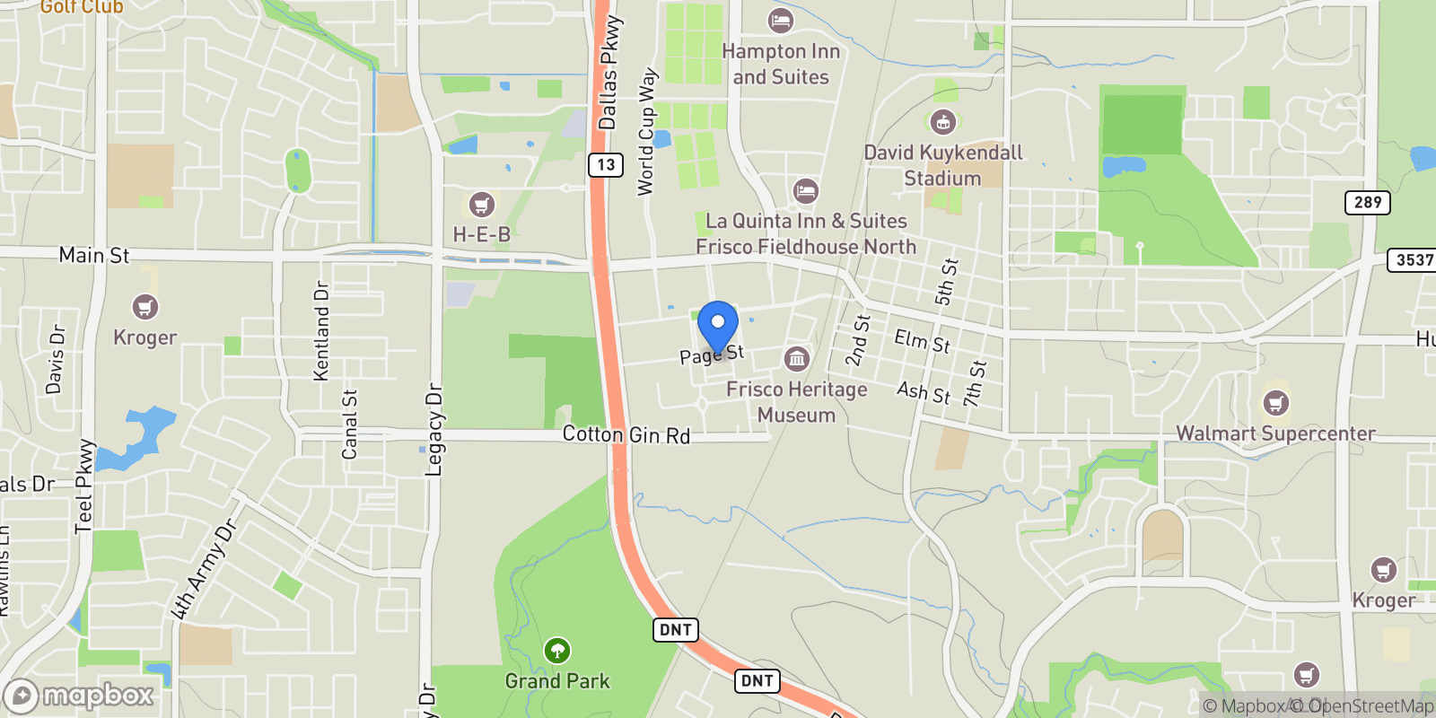 Map showing 6013 Page Street, Frisco, Texas, United States.