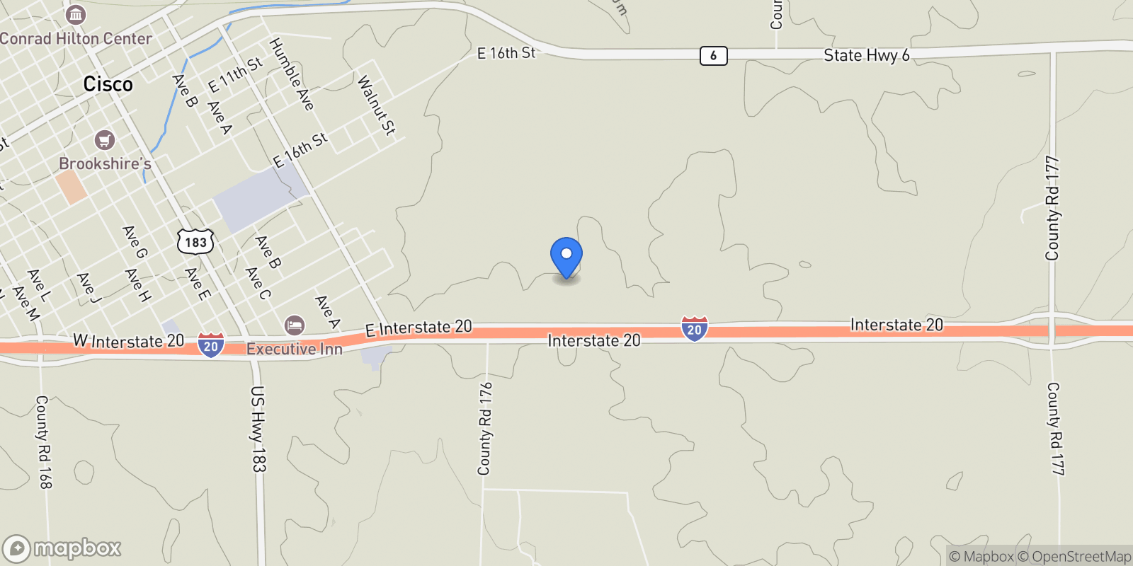 Map showing 15110 Interstate 20, Cisco, Texas, United States.