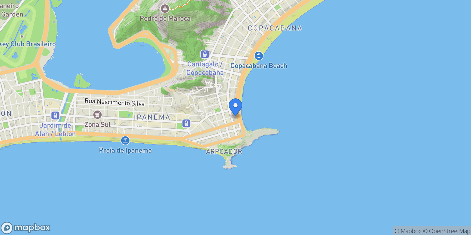 Map showing Avenida Atlântica Copacabana, Rio de Janeiro, RJ 22070-002, Rio de Janeiro, State of Rio de Janeiro, Brazil.