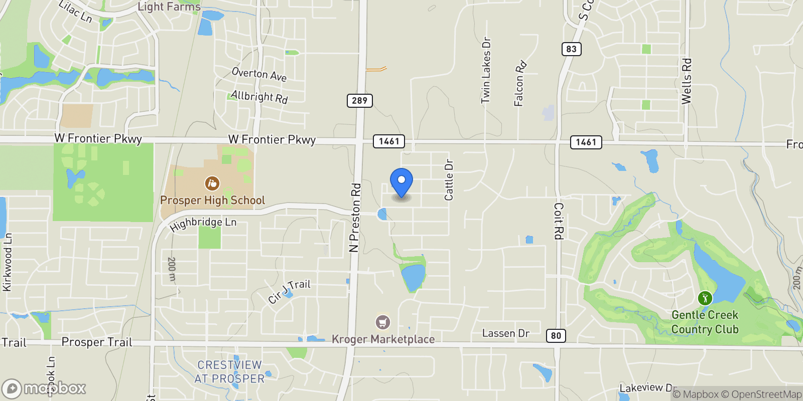 Map showing 1510 Chisholm Trail, Prosper, Texas, United States.