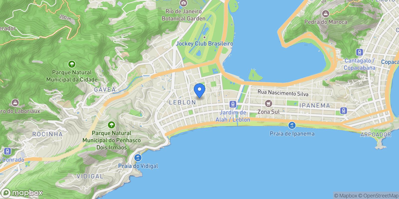 Map showing Rua João Líra Leblon, Rio de Janeiro, RJ 22430-210, Rio de Janeiro, State of Rio de Janeiro, Brazil.