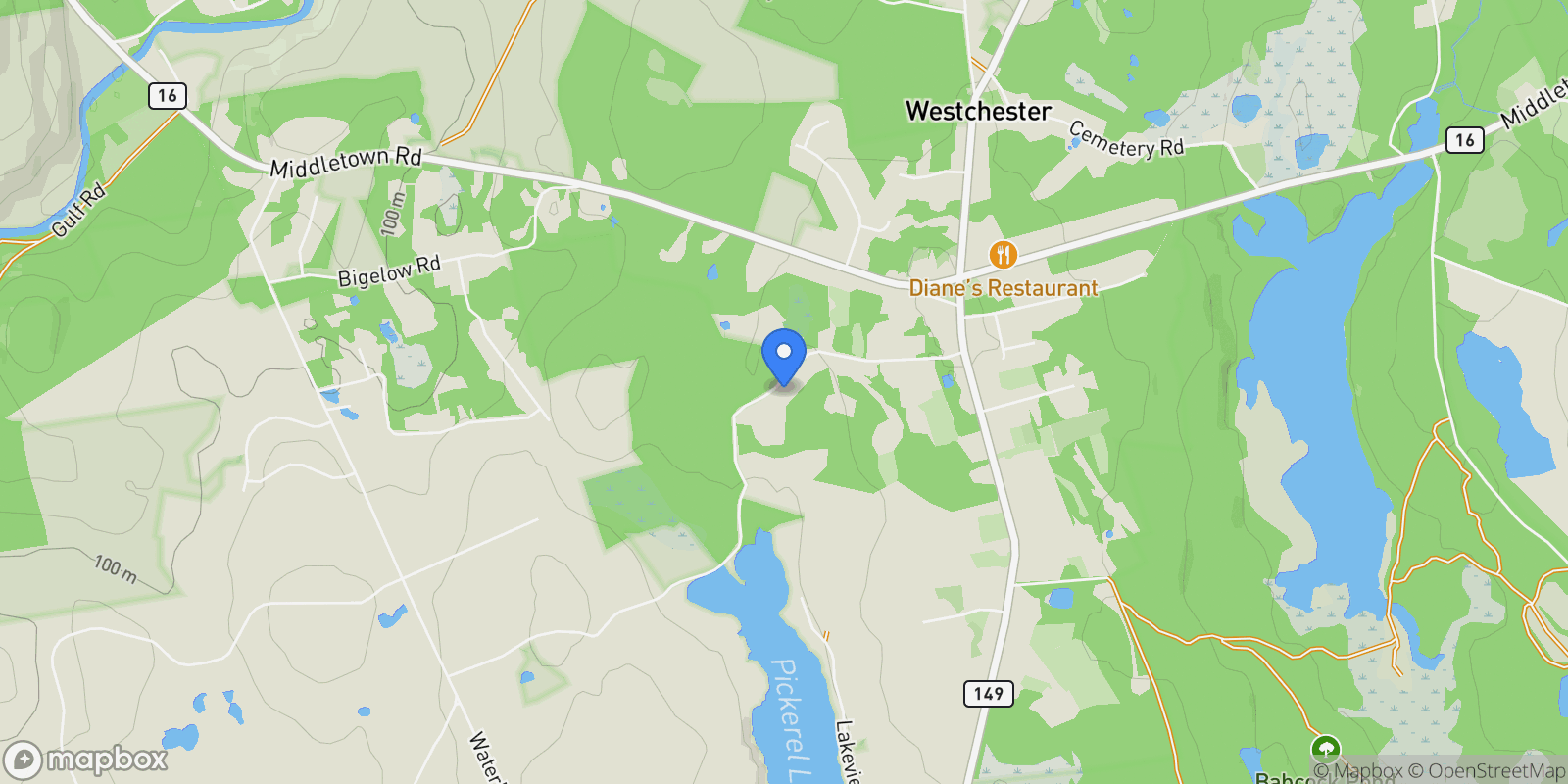 Map showing 67 Pickerel Lake Road, Colchester, Connecticut, United States.