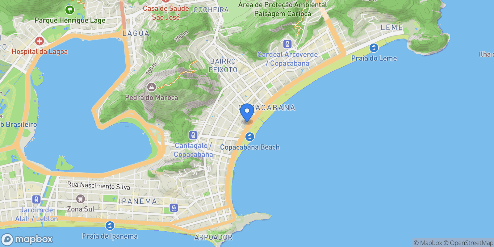 Map showing Avenida Atlântica Copacabana, Rio de Janeiro, RJ 22070-000, State of Rio de Janeiro, Brazil.