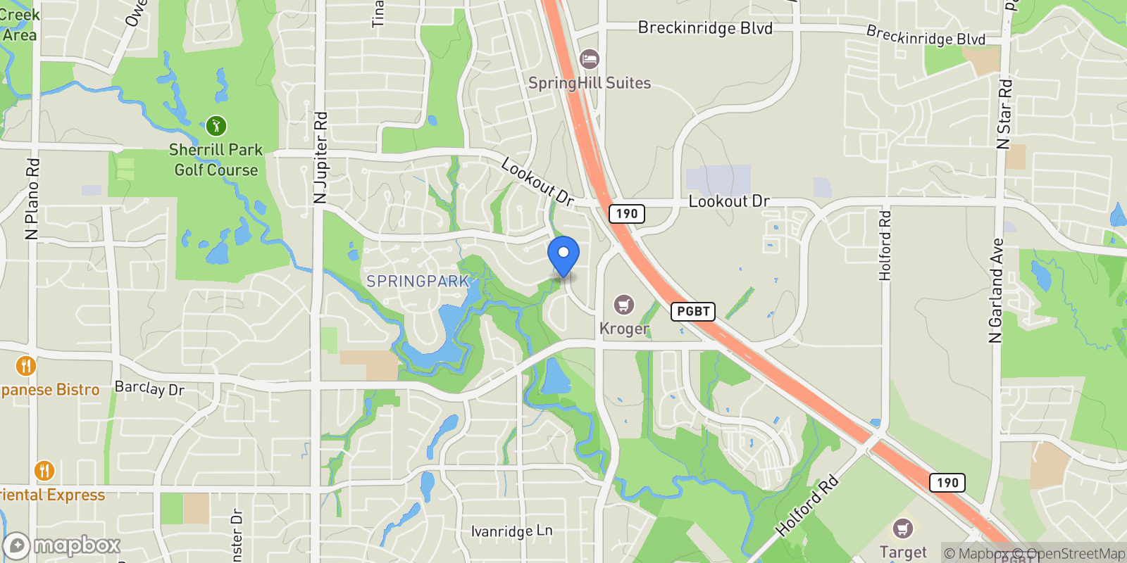 Map showing 2602 Woods Lane, Richardson, Texas, United States.