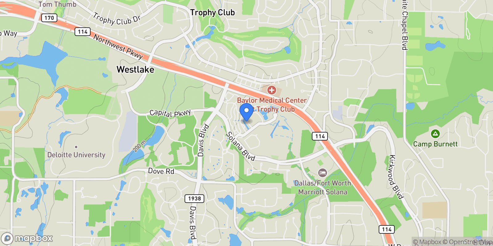 Map showing 33 Costa Brava, Keller, Texas, United States.