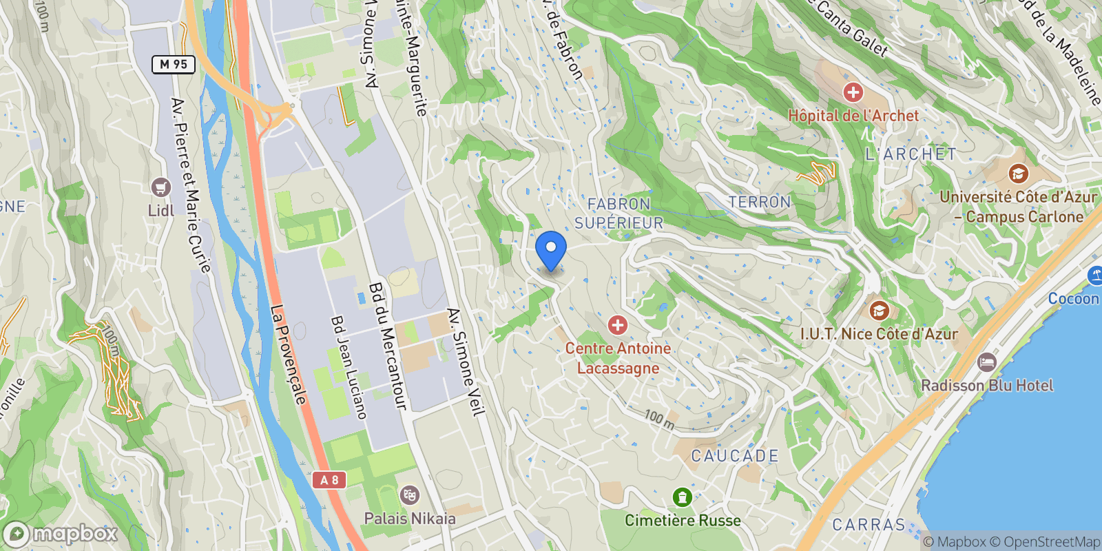 Map showing Nice, Provence-Alpes-Côte d'Azur, France.