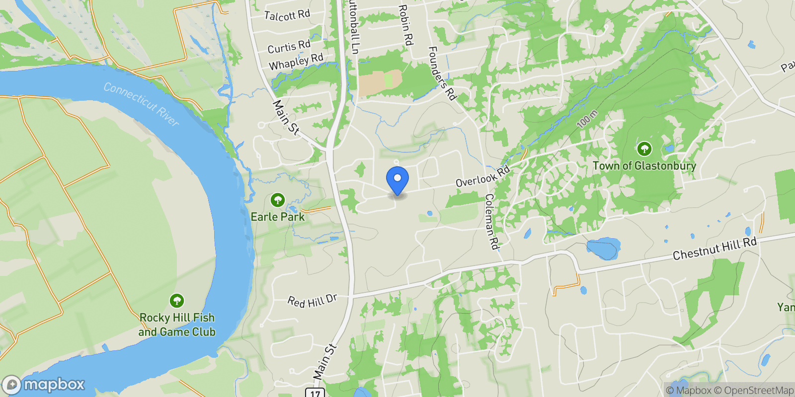 Map showing 124 Ridgewood Road, Glastonbury, Connecticut, United States.
