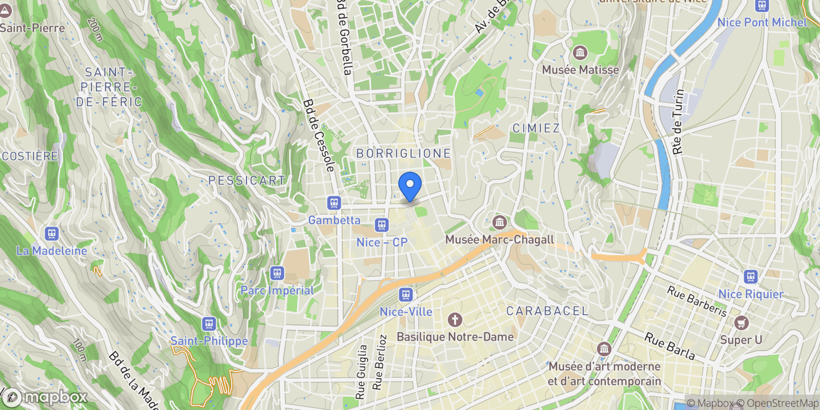 Map showing Nice, Provence-Alpes-Côte d'Azur, France.