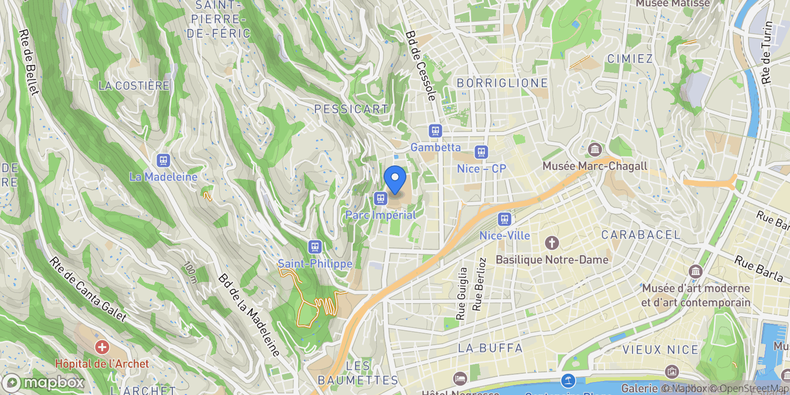 Map showing Nice, Provence-Alpes-Côte d'Azur, France.