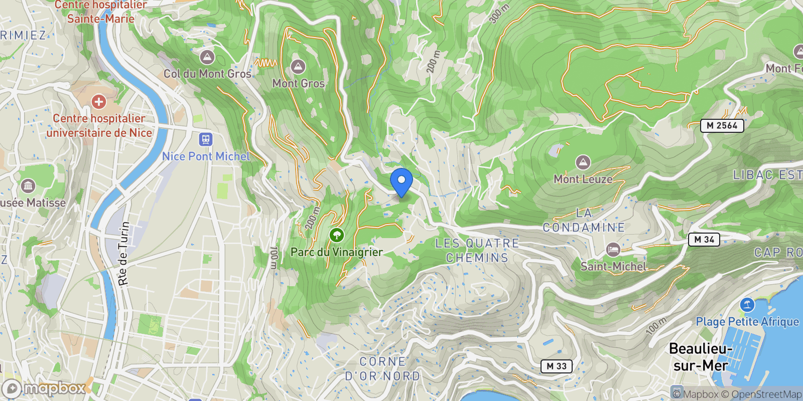 Map showing Nice, Provence-Alpes-Côte d'Azur, France.