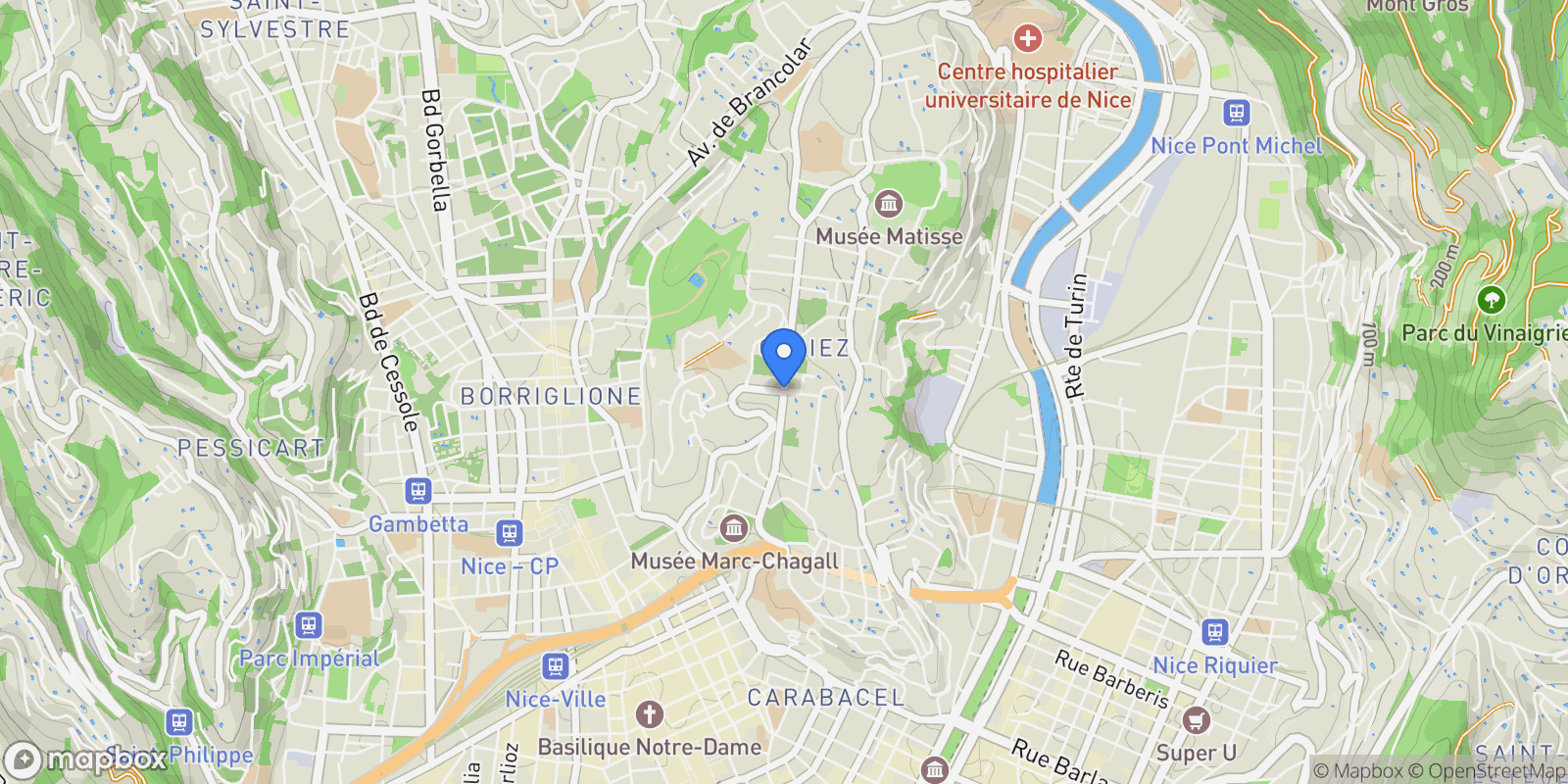Map showing Nice, Provence-Alpes-Côte d'Azur, France.