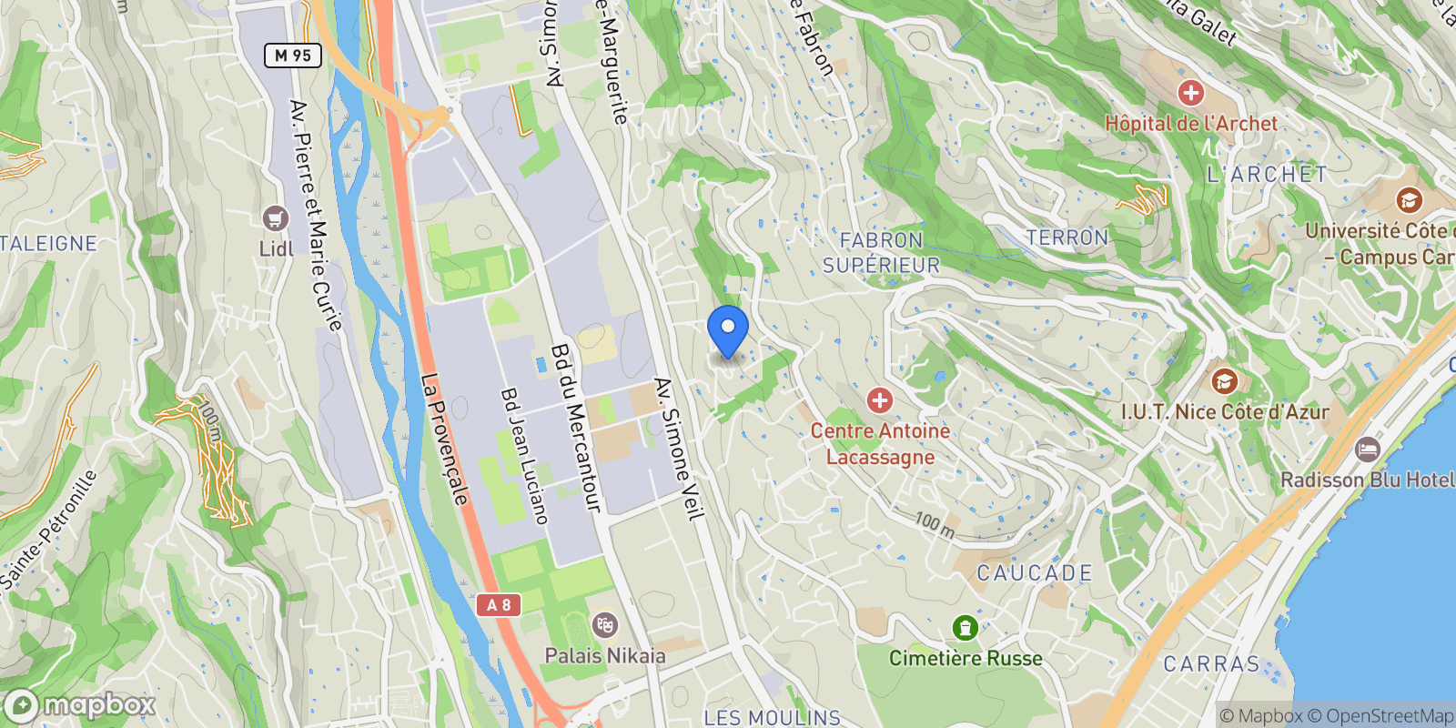 Map showing Nice, Provence-Alpes-Côte d'Azur, France.