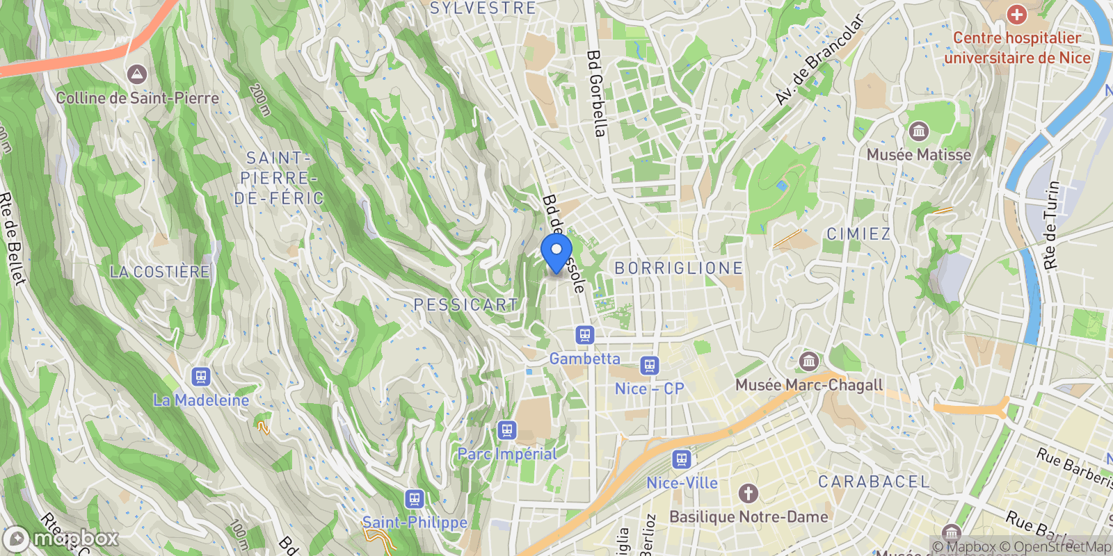 Map showing Nice, Provence-Alpes-Côte d'Azur, France.