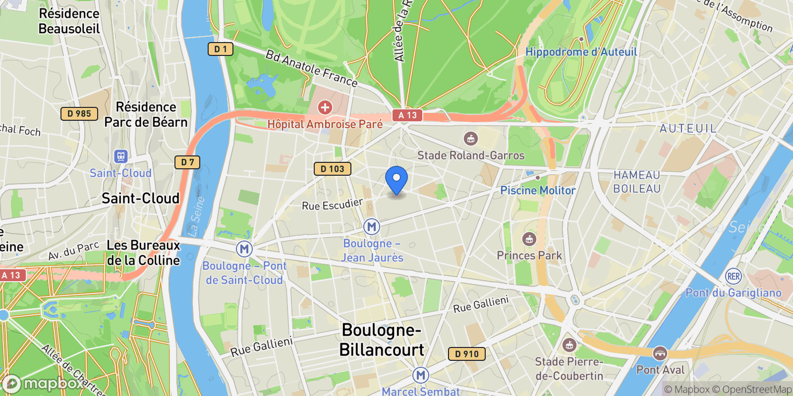 Map showing 72 Rue Escudier, 92100 Boulogne-Billancourt, France, Boulogne-Billancourt, Île-de-France, France.