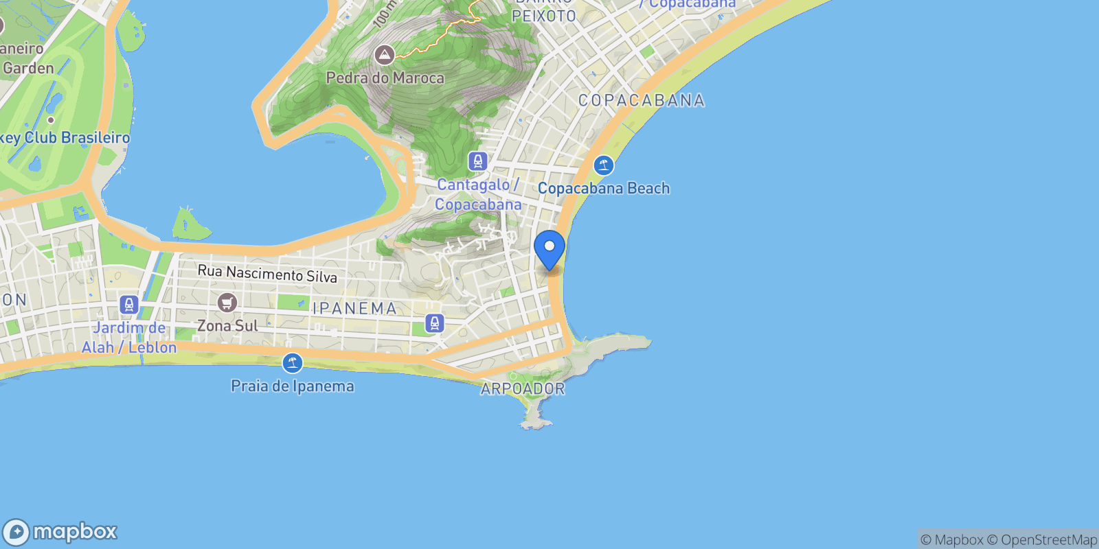 Map showing Avenida Atlântica Copacabana, Rio de Janeiro, RJ 22070-001, Rio de Janeiro, State of Rio de Janeiro, Brazil.