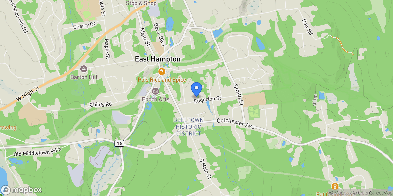 Map showing 23 Edgerton Street, East Hampton, Connecticut, United States.
