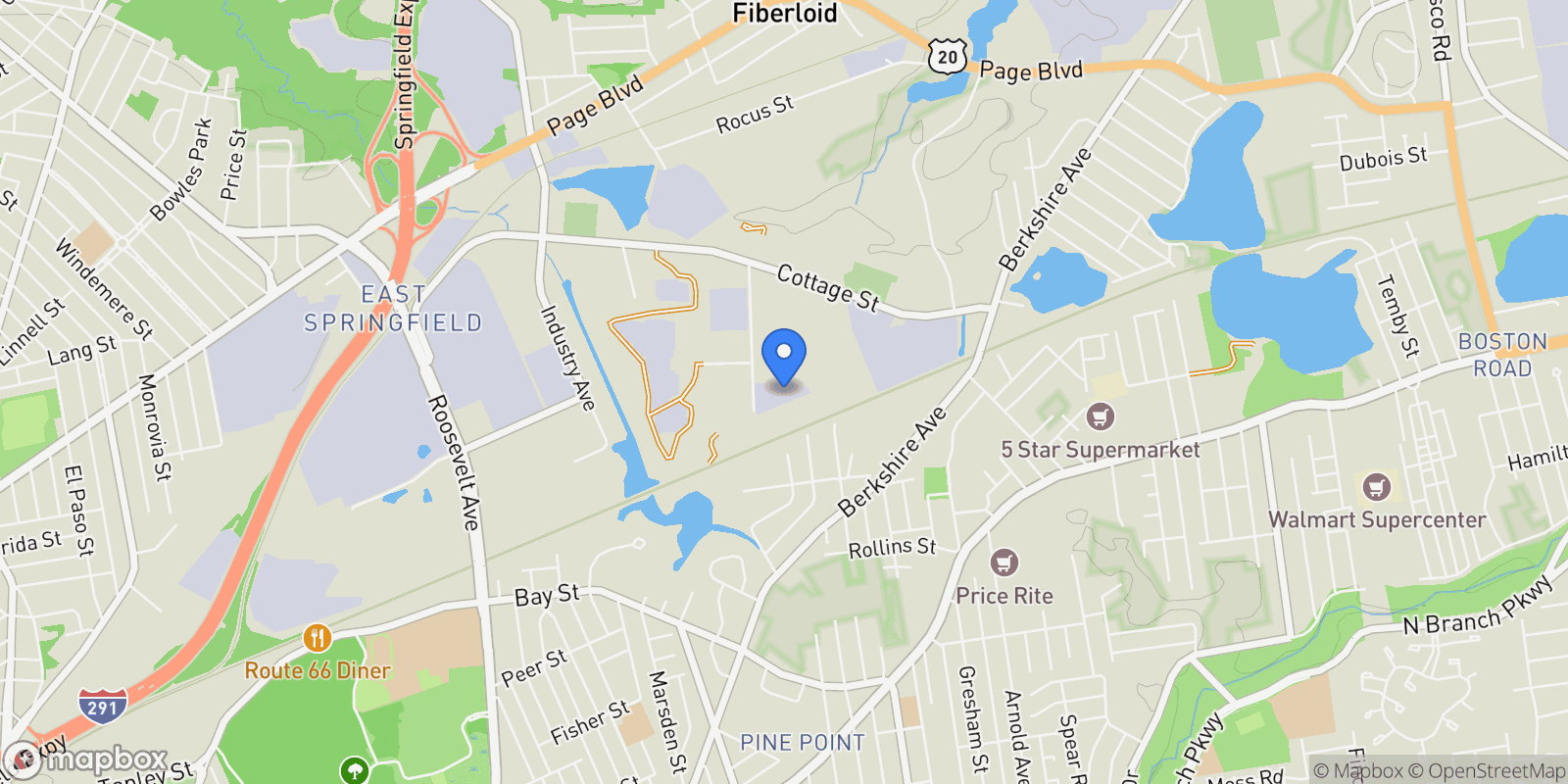 Map showing 175 Progress Ave, Springfield, Massachusetts, United States.