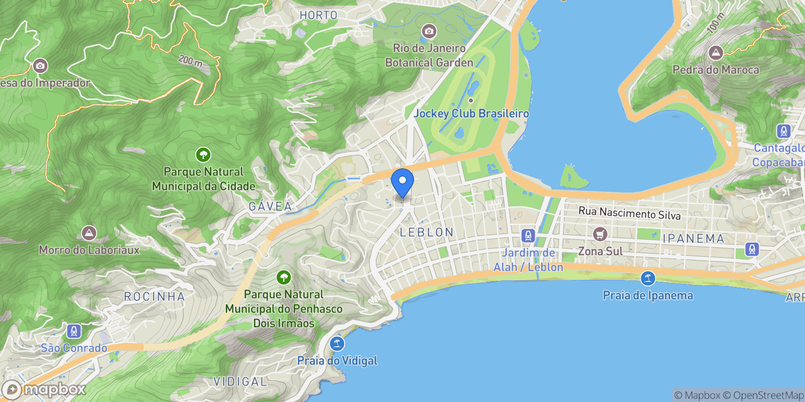 Map showing Avenida Visconde de Albuquerque Leblon, Rio de Janeiro, RJ 22450-003, State of Rio de Janeiro, Brazil.