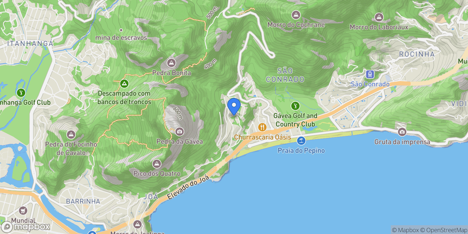 Map showing Estrada do Joá São Conrado, Rio de Janeiro, RJ 22610-141, Rio de Janeiro, State of Rio de Janeiro, Brazil.