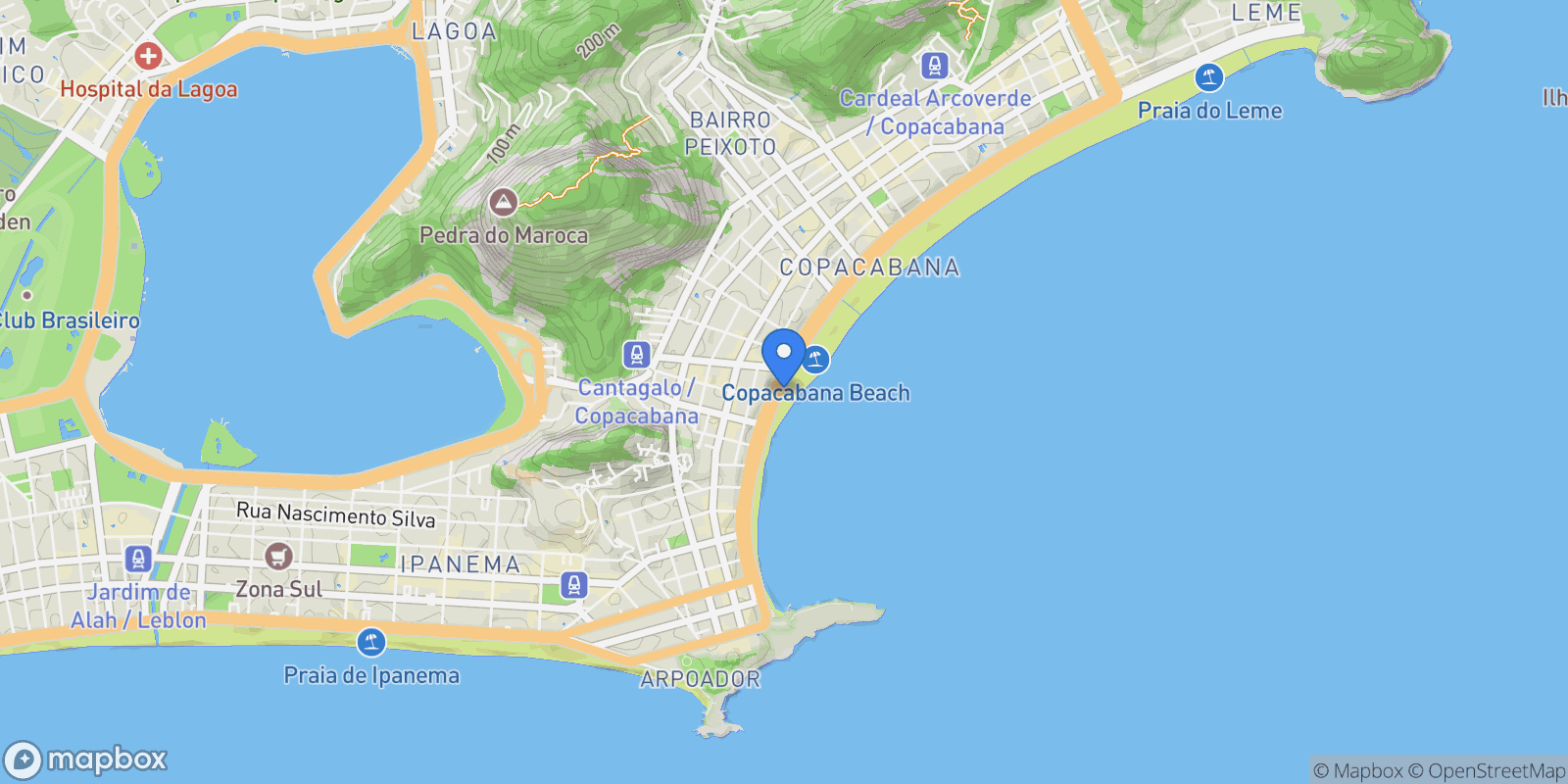 Map showing Avenida Atlântica Copacabana, Rio de Janeiro, RJ 22070-000, Rio de Janeiro, State of Rio de Janeiro, Brazil.
