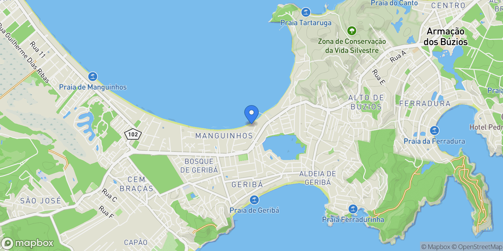 Map showing Rua Maurício Dutra Praia de Manguinhos, Armação dos Búzios, RJ 28954-305, Porto Belo, State of Rio de Janeiro, Brazil.