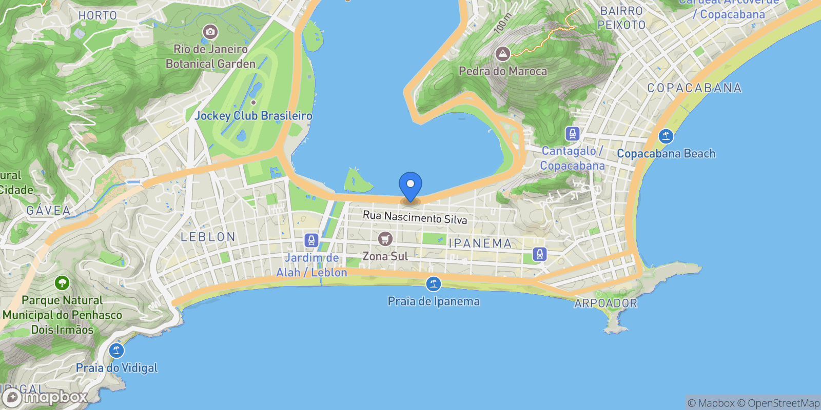 Map showing Rua Barão de Jaguaripe Ipanema, Rio de Janeiro, RJ 22421-000, Rio de Janeiro, State of Rio de Janeiro, Brazil.