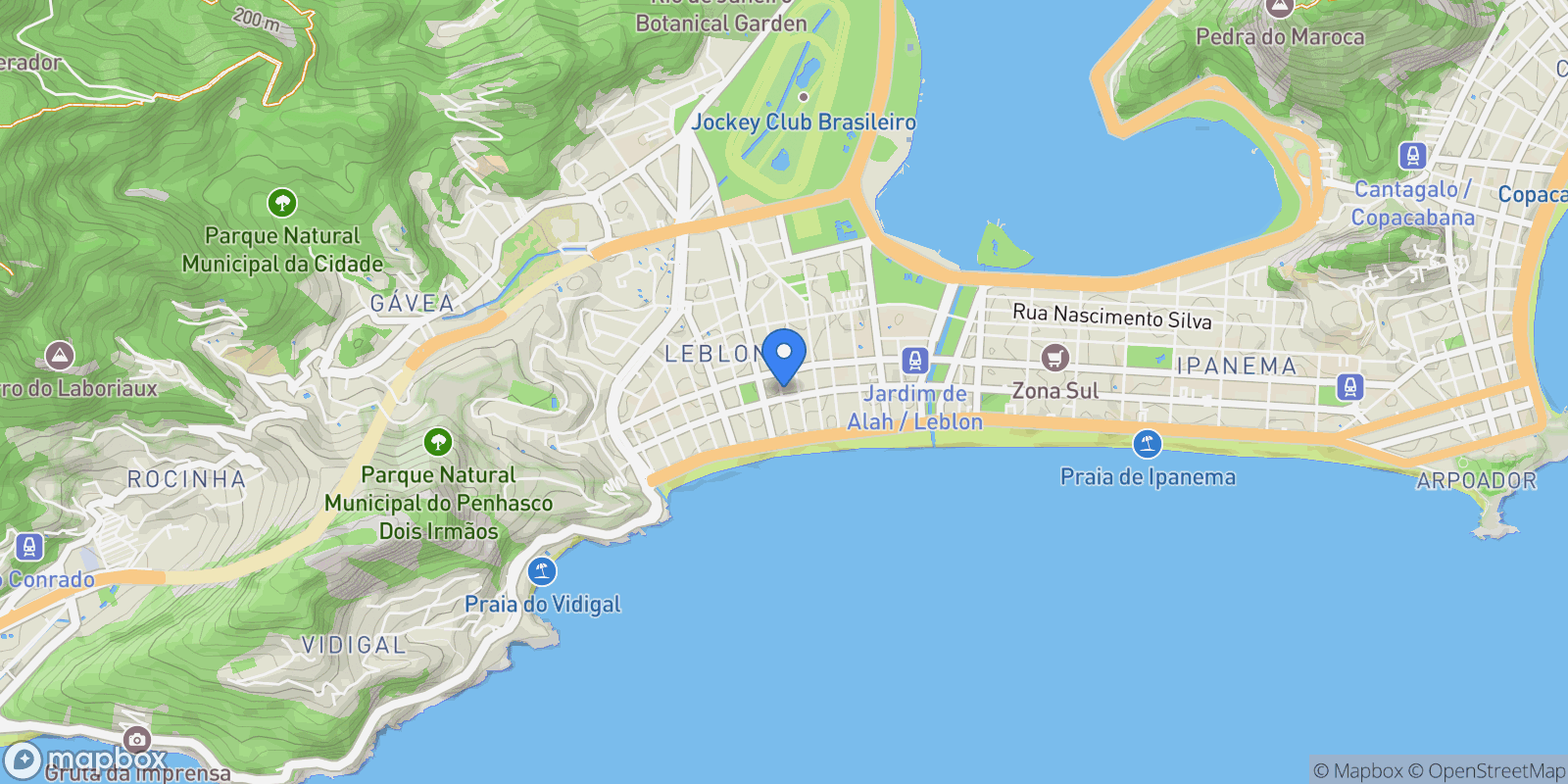 Map showing Rua João Líra Leblon, Rio de Janeiro, RJ 22430-210, Rio de Janeiro, State of Rio de Janeiro, Brazil.