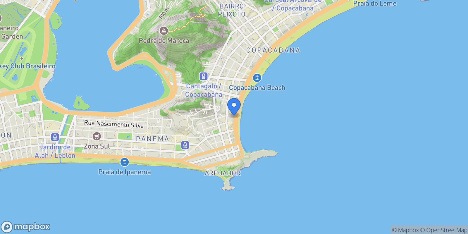 Map showing Avenida Atlântica Copacabana, Rio de Janeiro, RJ 22010-000, Rio de Janeiro, State of Rio de Janeiro, Brazil.