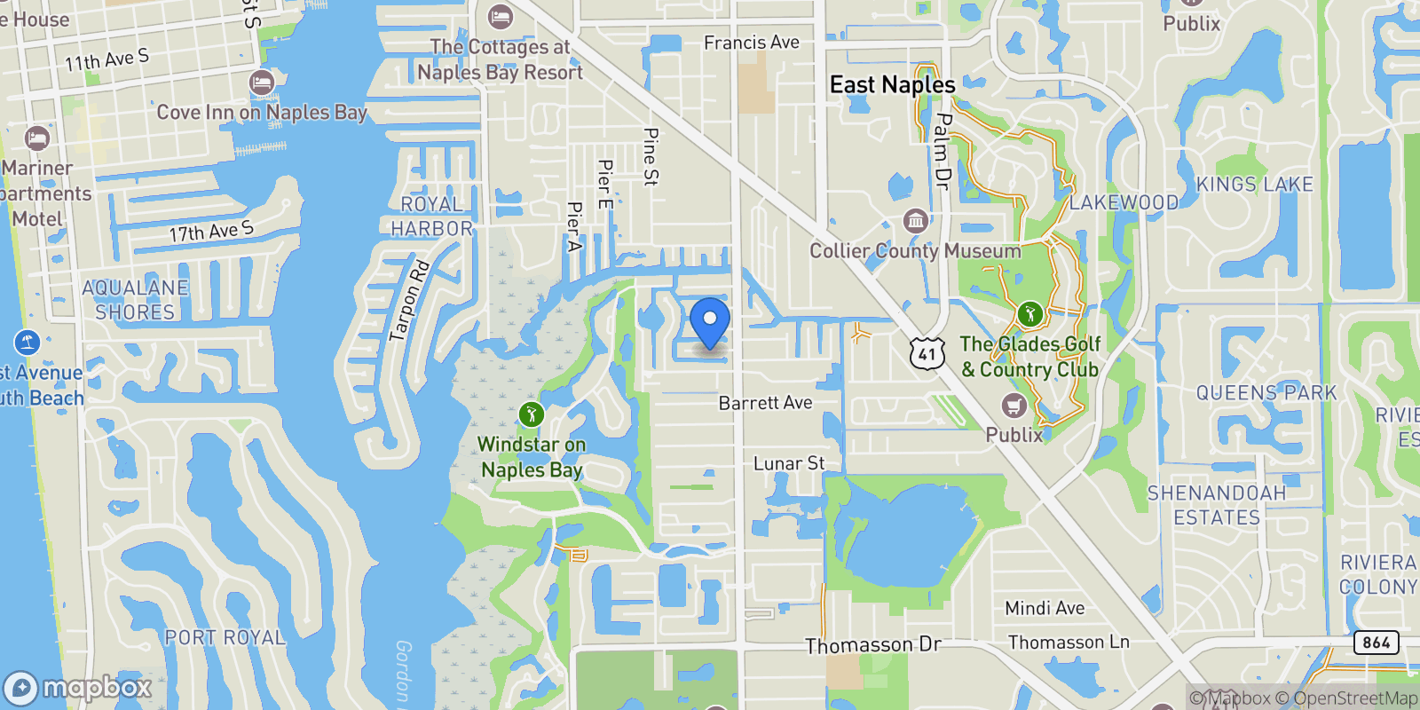 Map showing 2772 Riverview DR, Naples, Florida, United States.