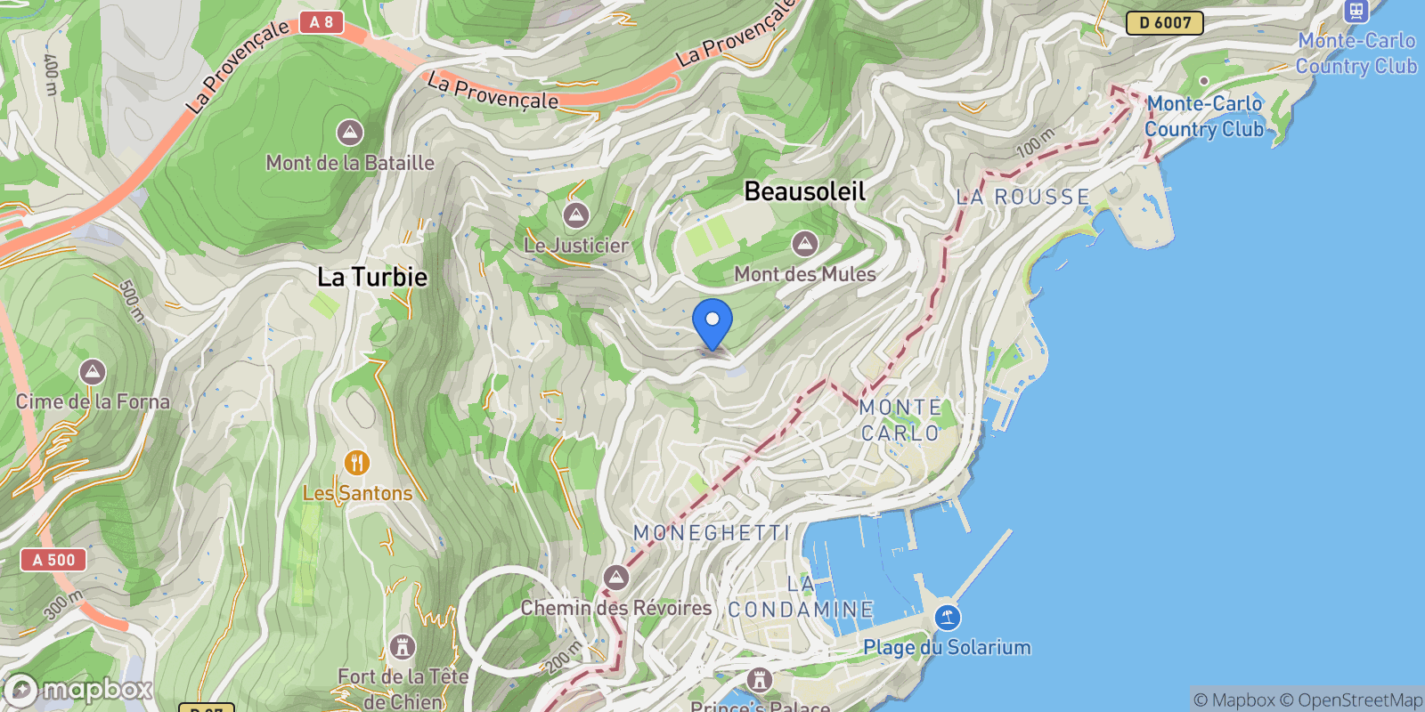 Map showing 1 Chem. de la Bordina, 06240 Beausoleil, France, Beausoleil, Provence-Alpes-Côte d'Azur, France.
