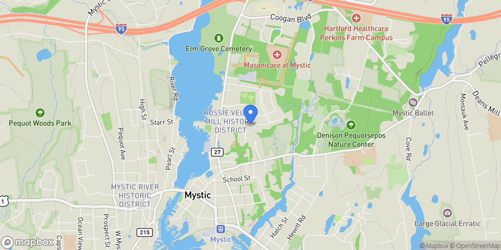Map showing 28 Rossie Street, Groton, Connecticut, United States.