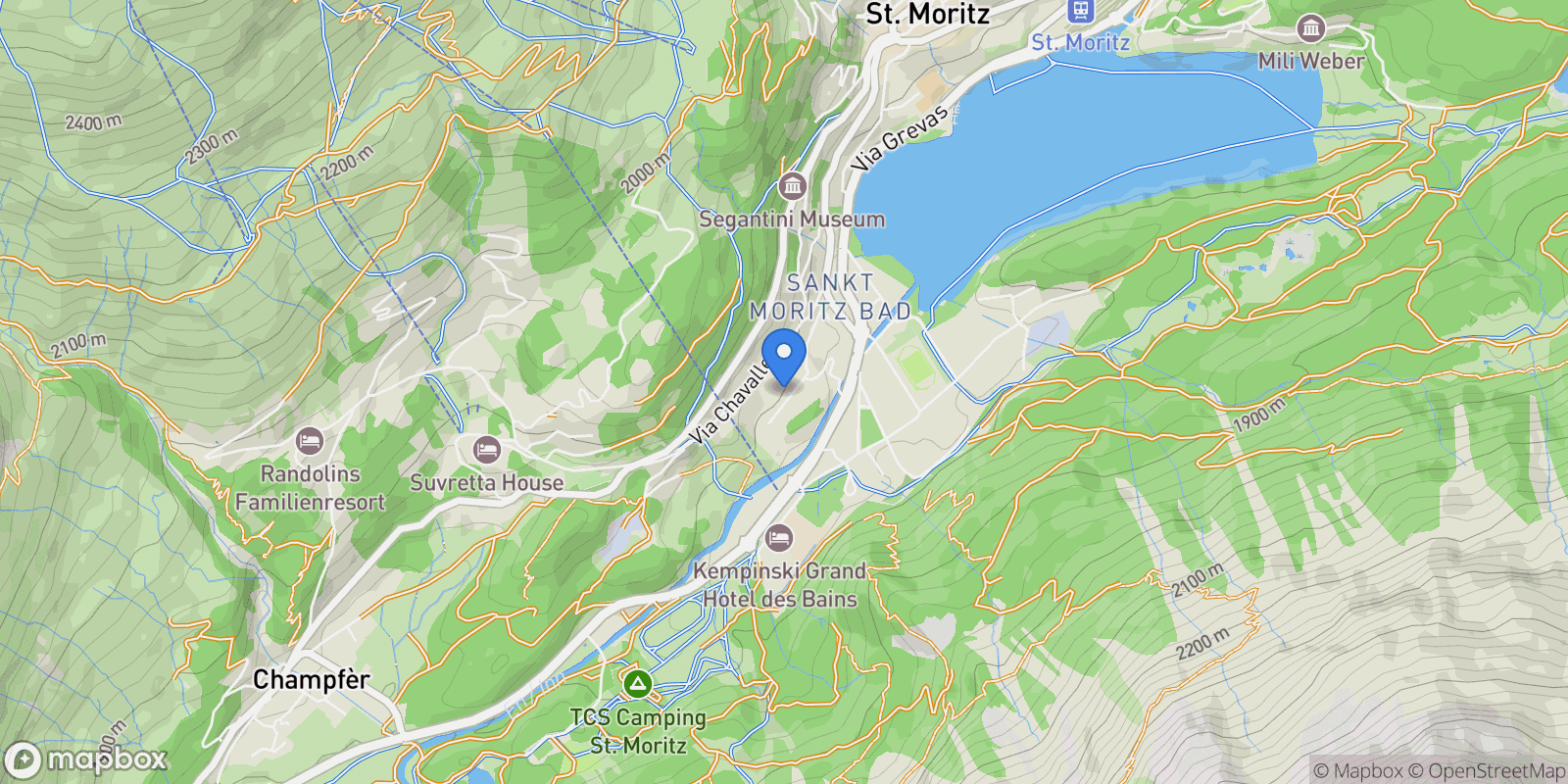 Map showing Via Giovanni Segantini 14, 7500 St. Moritz, Switzerland, Saint Moritz, Grisons, Switzerland.