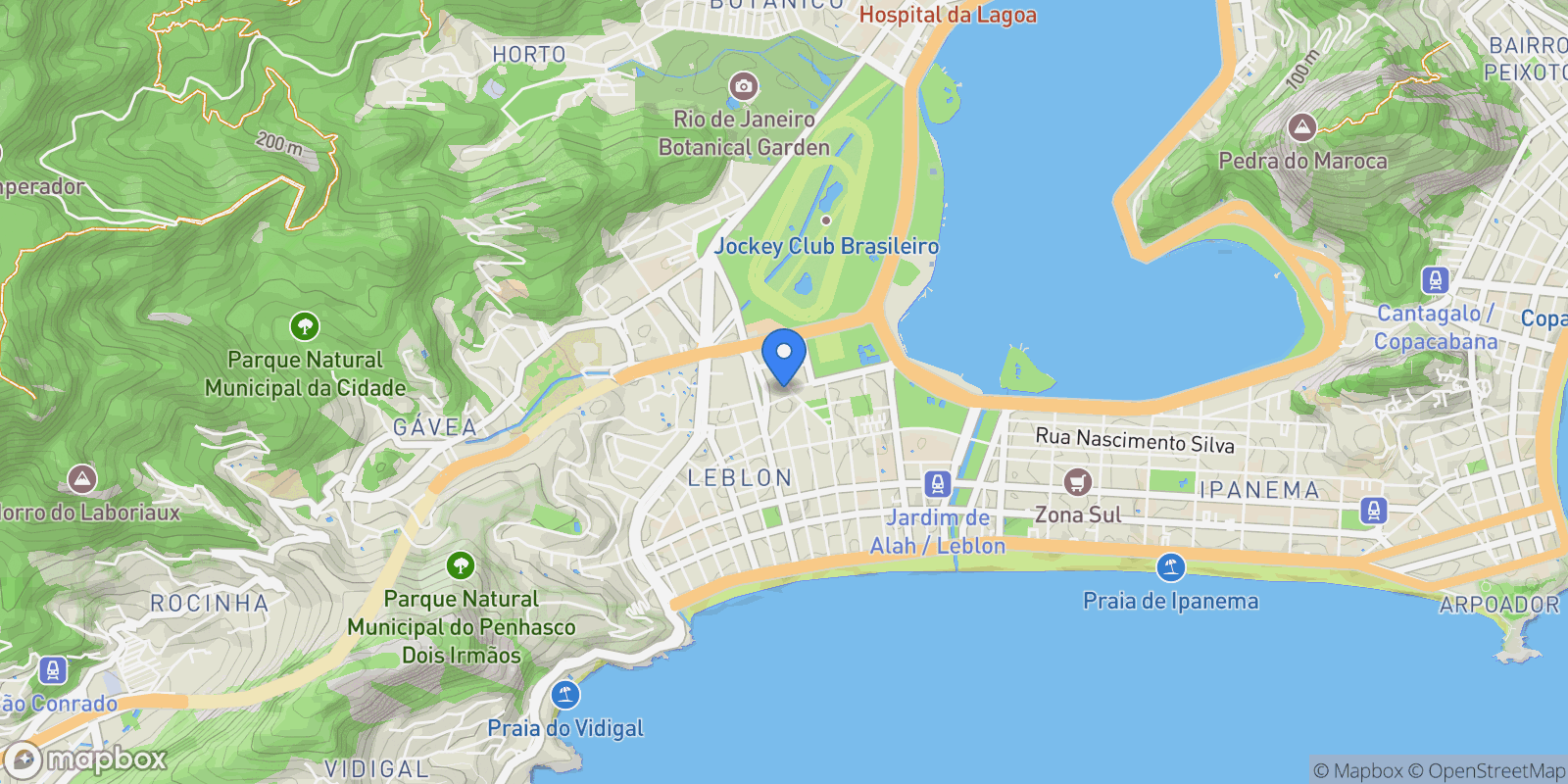Map showing Rua Juquiá Leblon, Rio de Janeiro, RJ 22441-080, Rio de Janeiro, State of Rio de Janeiro, Brazil.