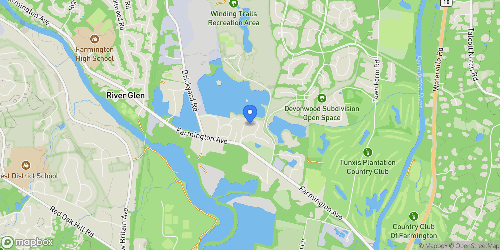 Map showing 24 Worthington Drive, Farmington, Connecticut, United States.