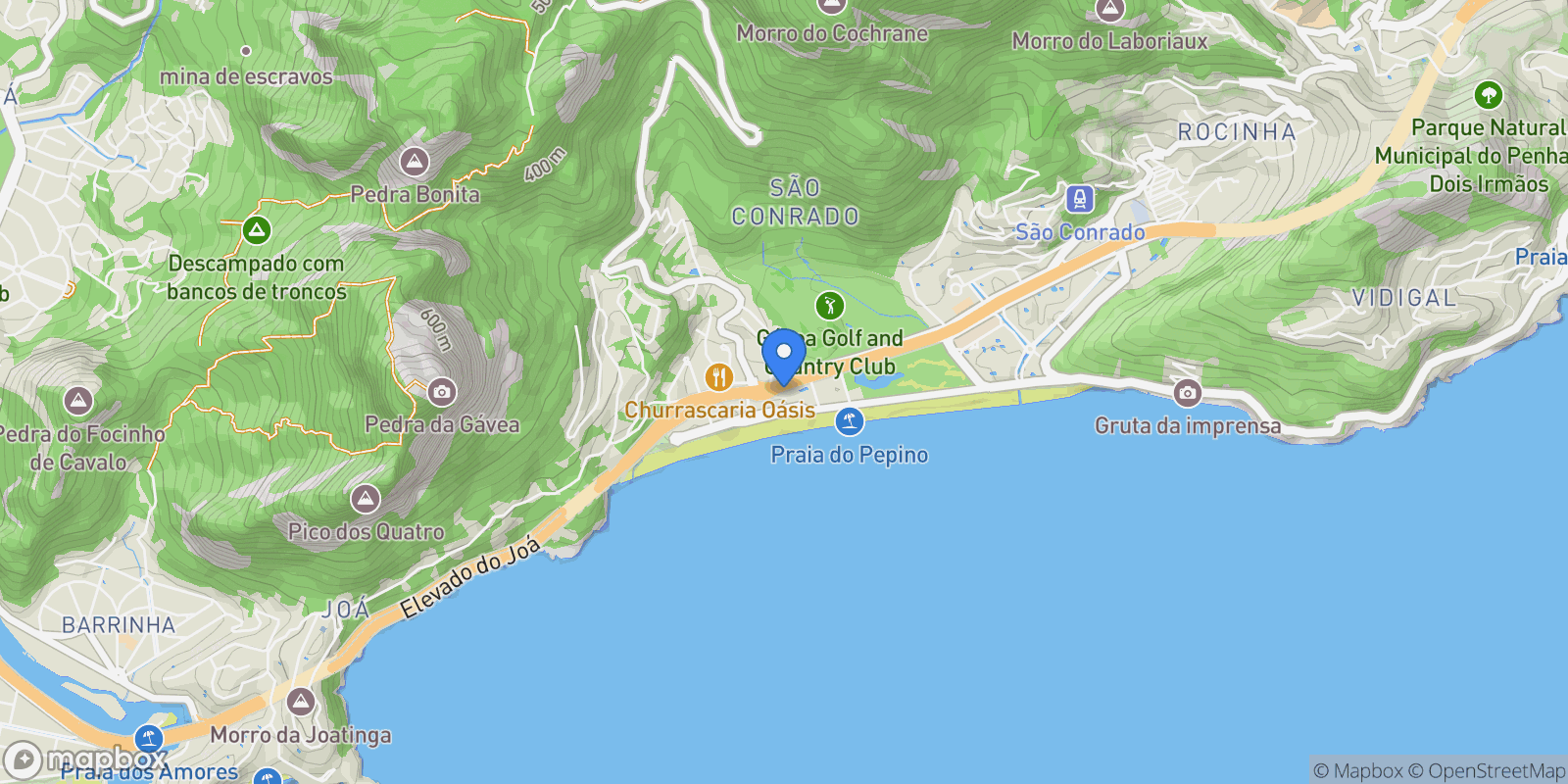 Map showing Avenida Prefeito Mendes de Morais São Conrado, Rio de Janeiro, RJ 22610-095, Rio de Janeiro, State of Rio de Janeiro, Brazil.