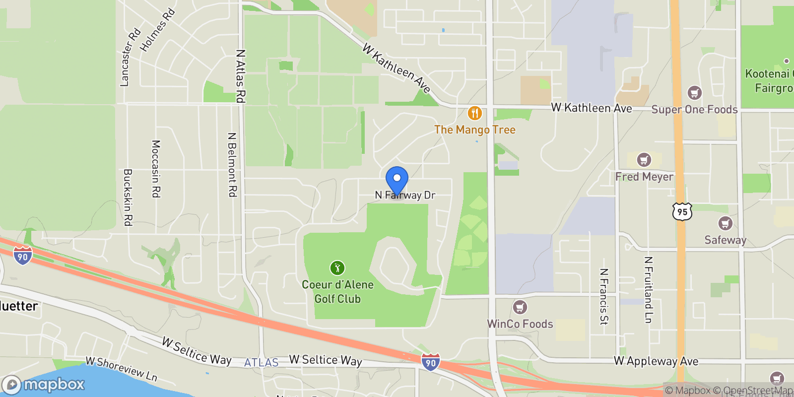Map showing 3867 W Fairway Dr, Coeur d'Alene, ID 83815, Coeur d'Alene, Idaho, United States.
