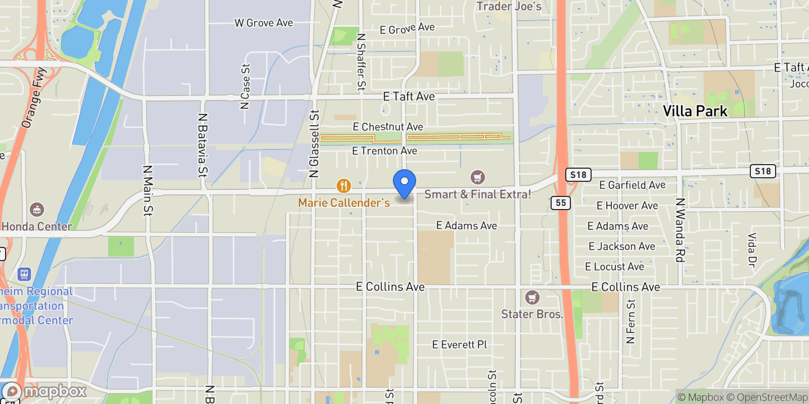 Map showing 809 E Hoover Avenue, Orange, CA 92867, Orange, California, United States.