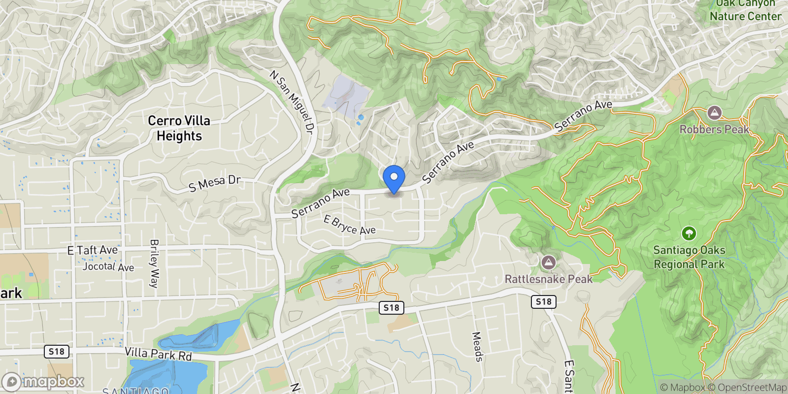 Map showing 6335 E Smokey Avenue, Orange, CA 92867, Orange, California, United States.