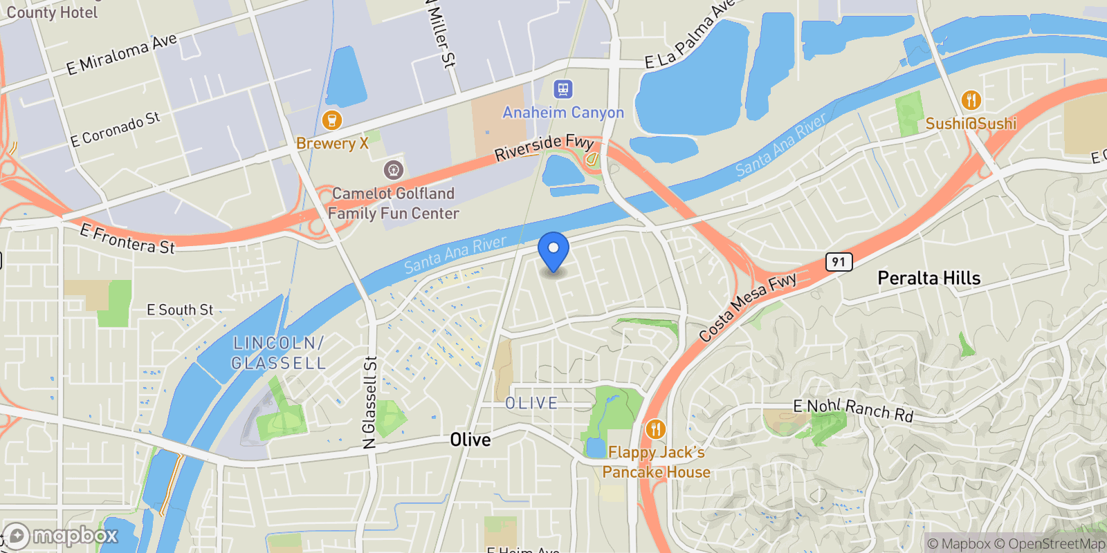 Map showing 1517 E San Alto, Orange, CA 92865, Orange, California, United States.