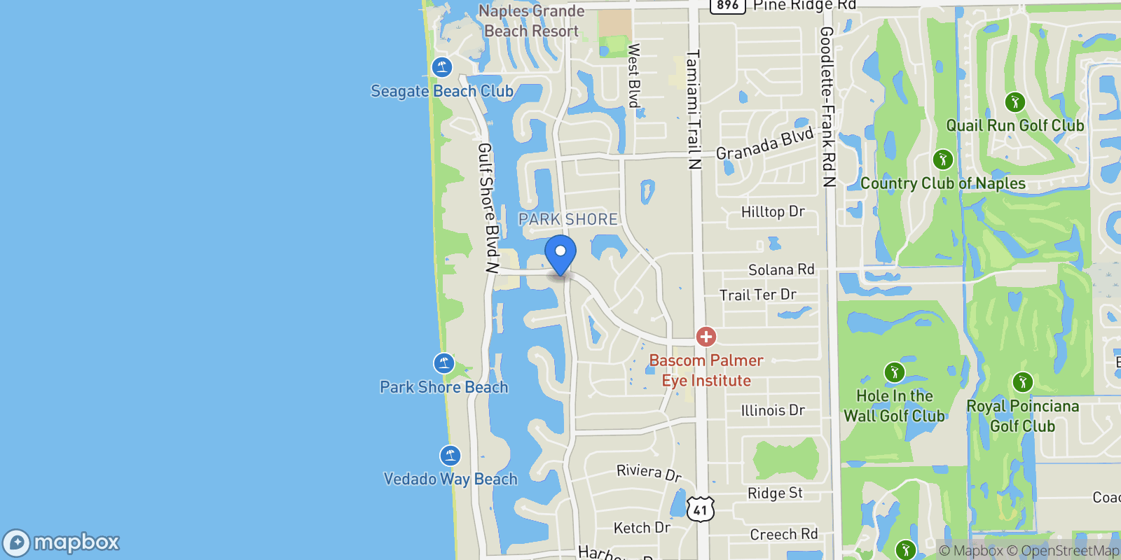 Map showing 400 Park Shore DR #302, Naples, Florida, United States.