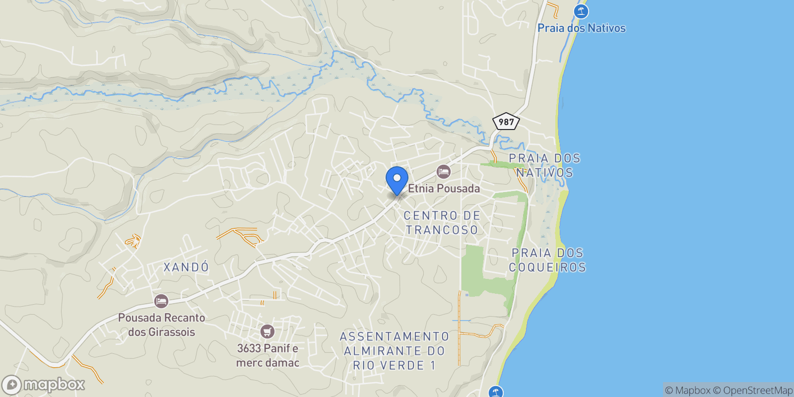 Map showing Trancoso (Porto Seguro) Praia do Espelho, Trancoso, BA 45818-000, Trancoso, State of Bahia, Brazil.