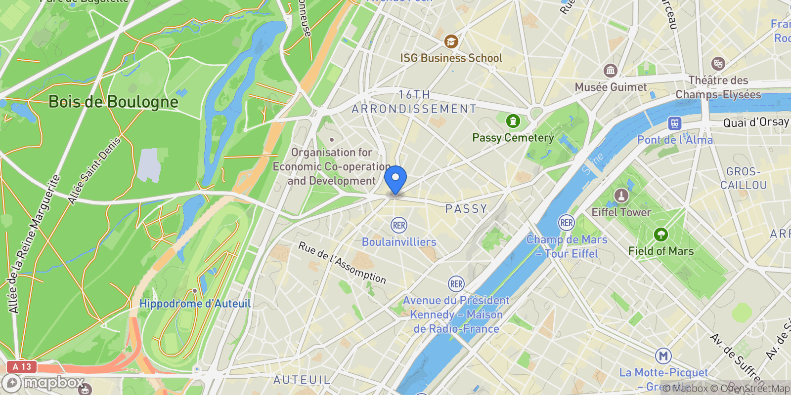 Map showing 16th arrondissement, Paris, France, Paris, Île-de-France, France.