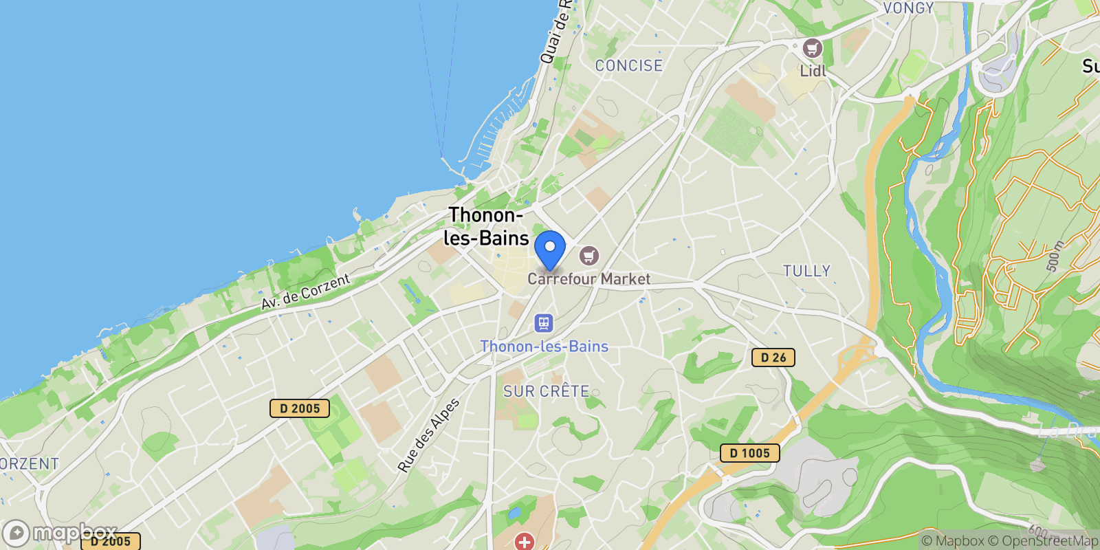 Map showing 74200 Thonon-les-Bains, France, Thonon-les-Bains, Auvergne-Rhône-Alpes, France.